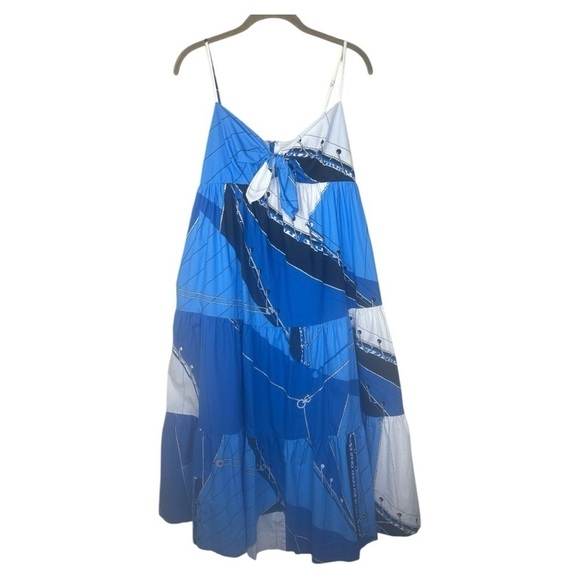 J.Crew Blue Ratti Regatta Tie-Front Midi Dress Sz:6 - Picture 3 of 14